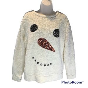 Chance or Fate Womens Pullover Size M Fuzzy Snowman Top Christmas Shirt